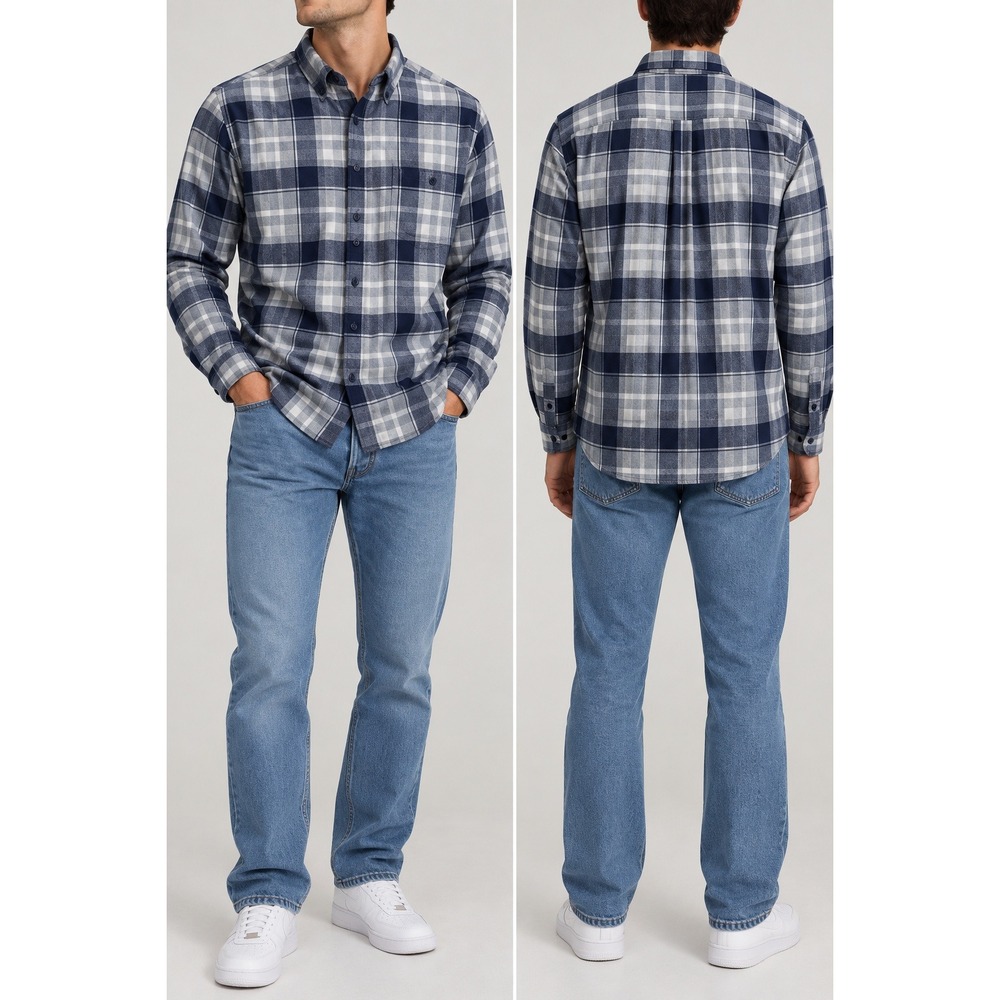 Weatherproof Vintage Mens Navy Blue White Plaid Flannel Button Down Shirt L NWT